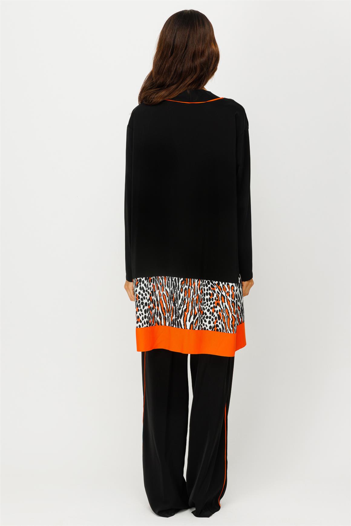 Leopar Detaylı Ceket İçtunik Pantolon Kolye Takım  Oranj · 6