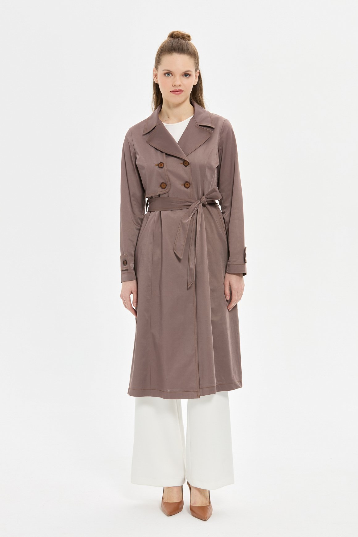 Trench with Stitching Detail - Coffee