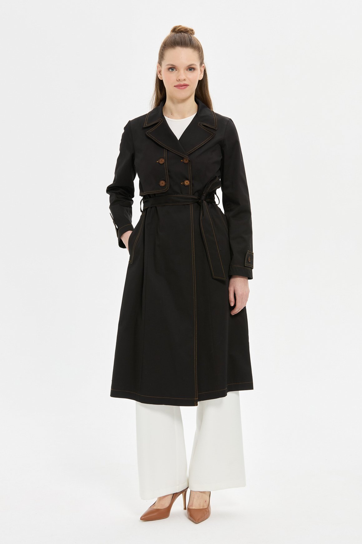 Trench with Stitching Detail - Black