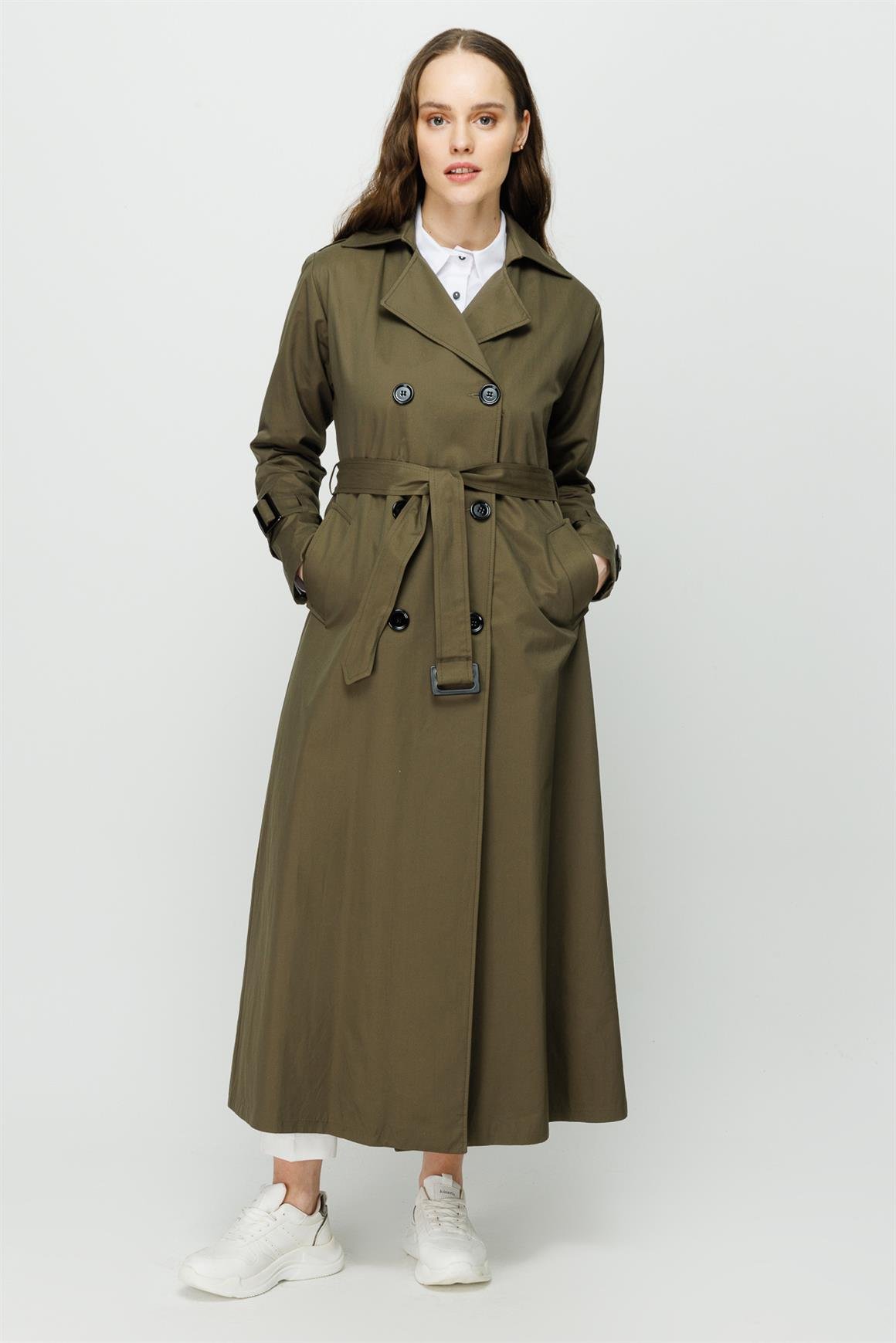 Reglan Kollu Kruvaze Kapamalı Trençkot  Haki