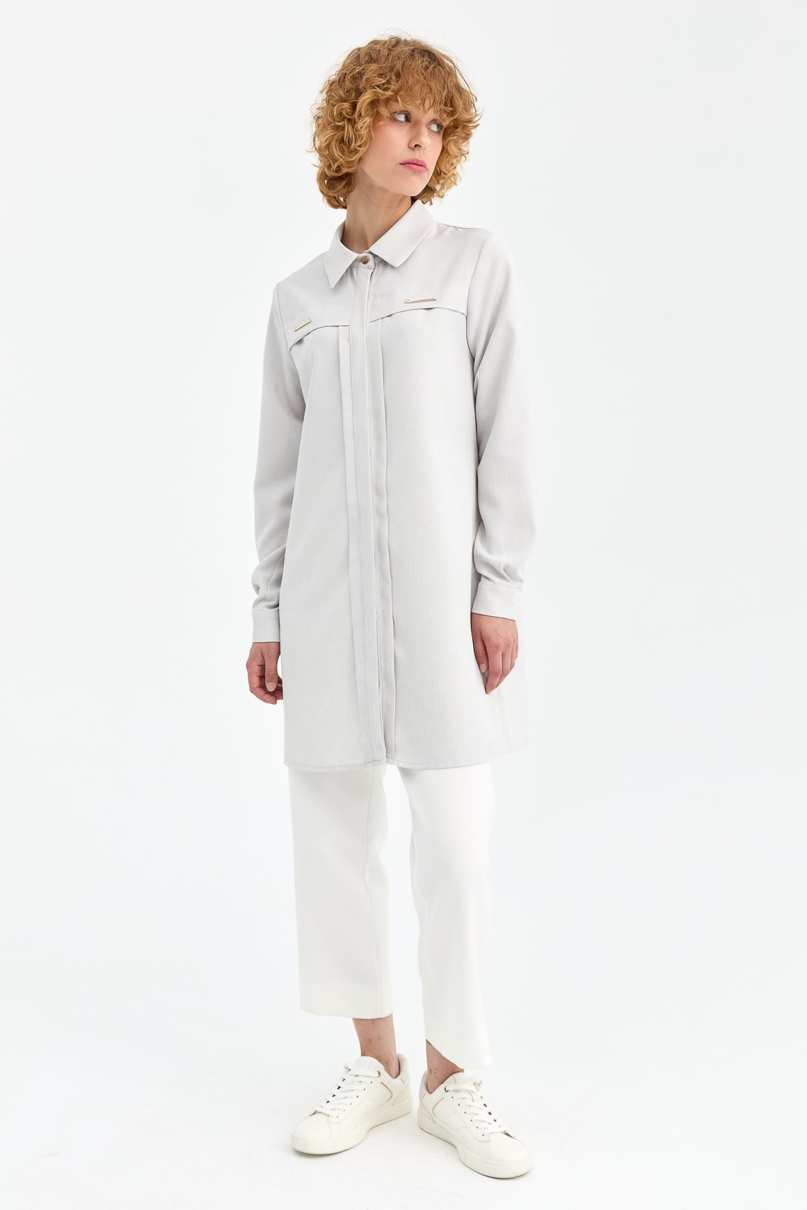 Aksesuar Detaylı Tunik  Gri