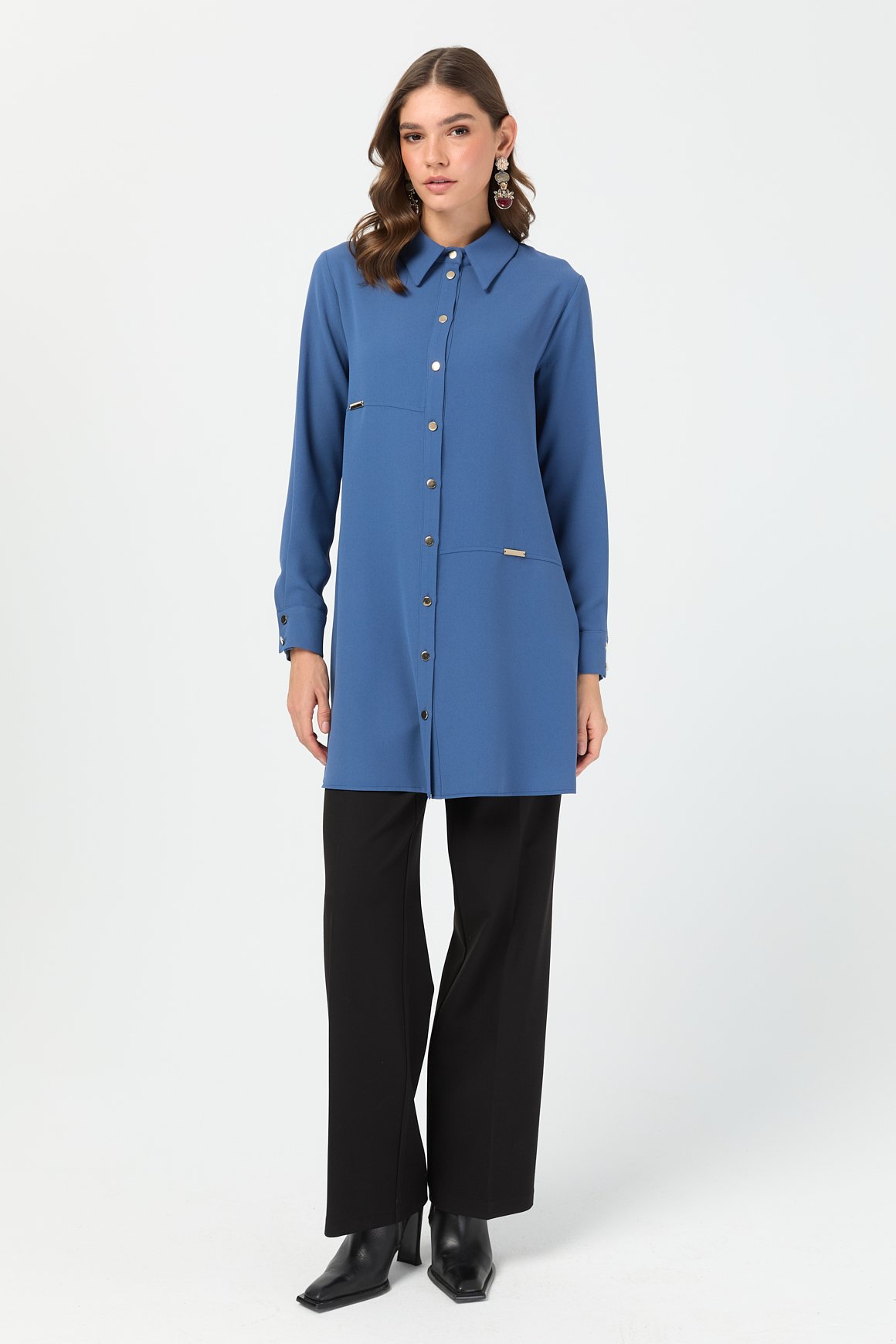 Aksesuar Detaylı Tunik  İndigo