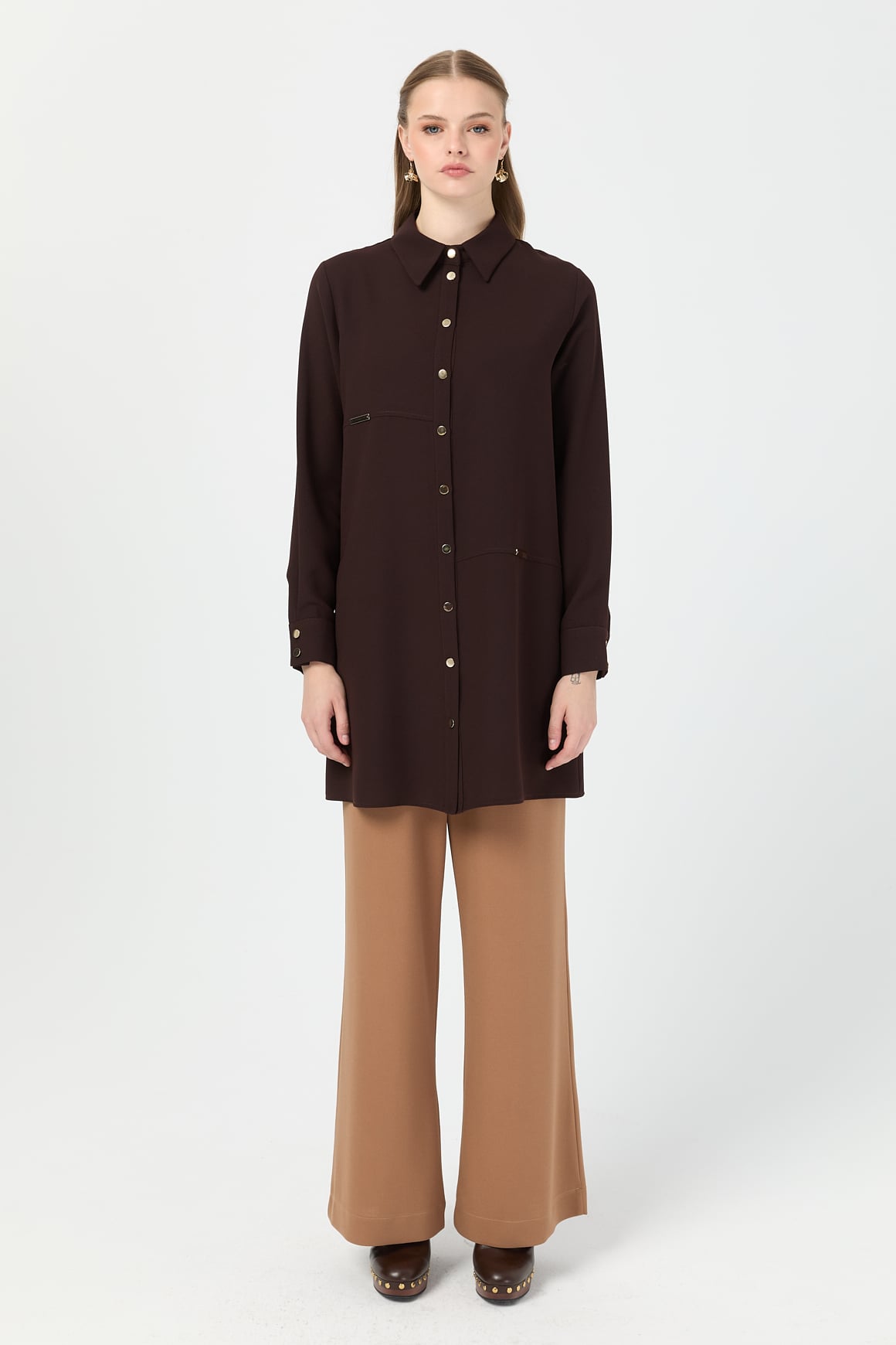 Tunic with Accessory Details - Coffee