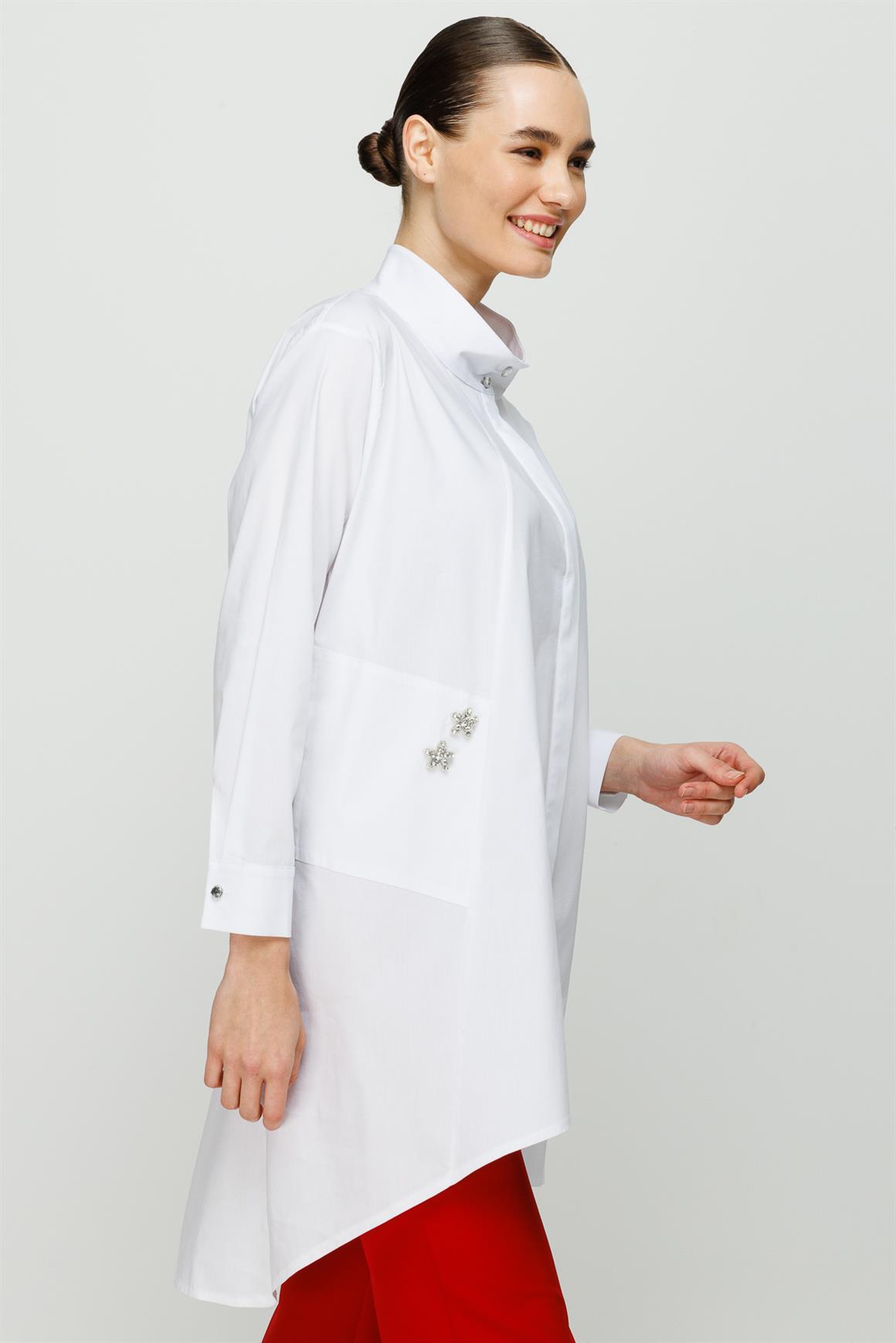 Asimetrik Detaylı Pamuk Tunik  Beyaz · 5