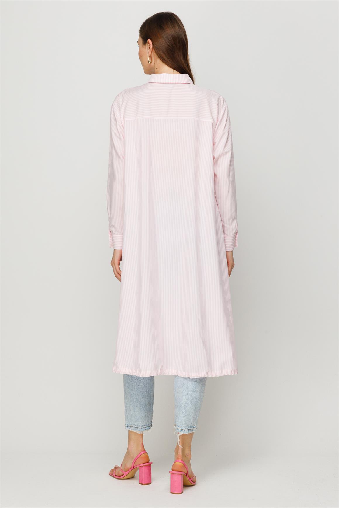 Baskı Detaylı Alttan Büzgülü Oversize Tunik  Pembe · 5