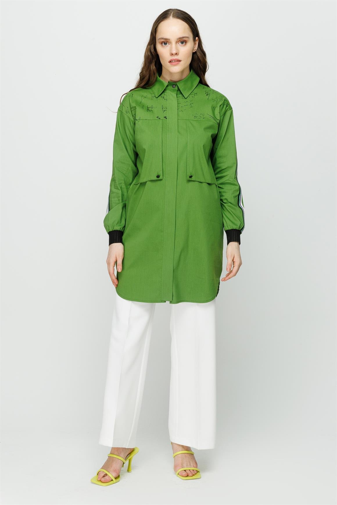 Print and Aller Detailed Cotton Tunic - Green