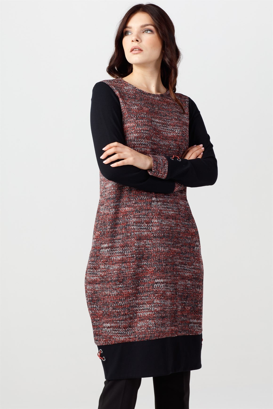 Claret red - Silvery and Jacquard Tunic