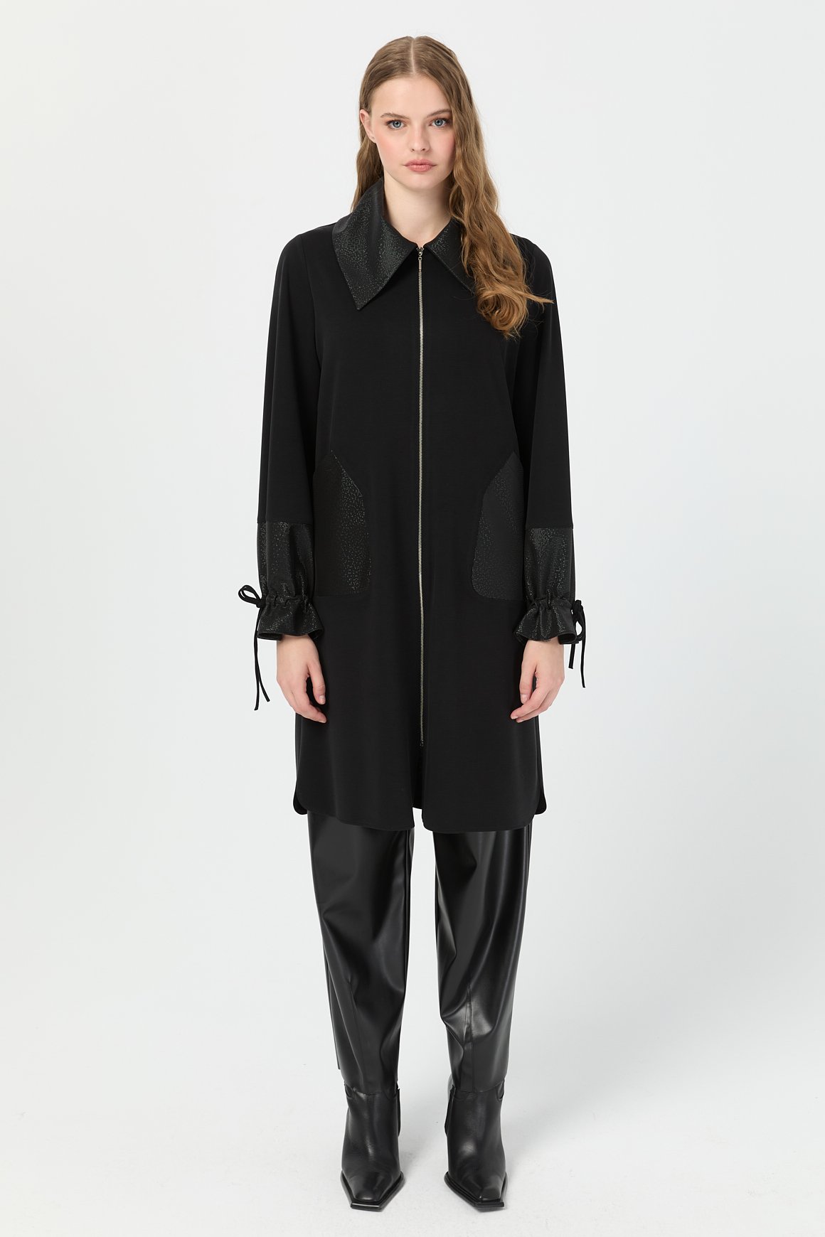 Cep Detaylı Kol Büzgülü Tunik  Siyah