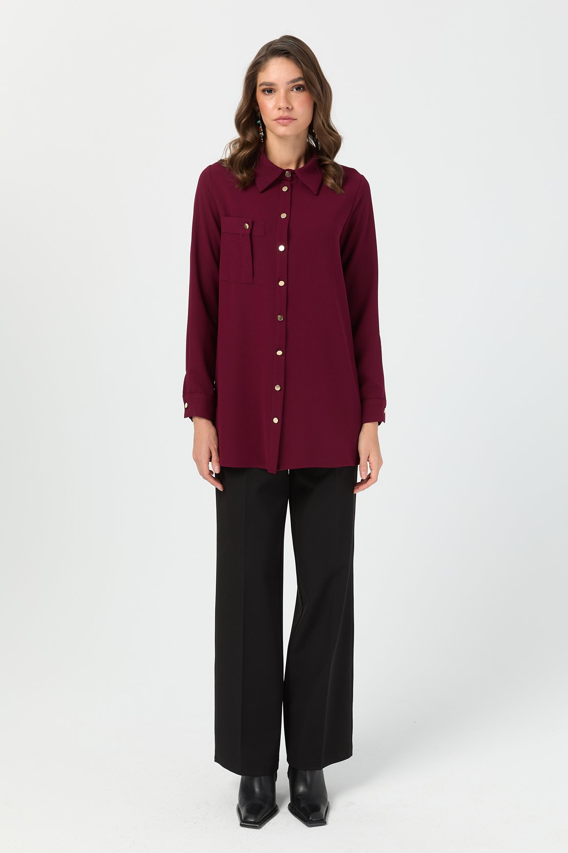 Cep Detaylı Tunik  Bordo