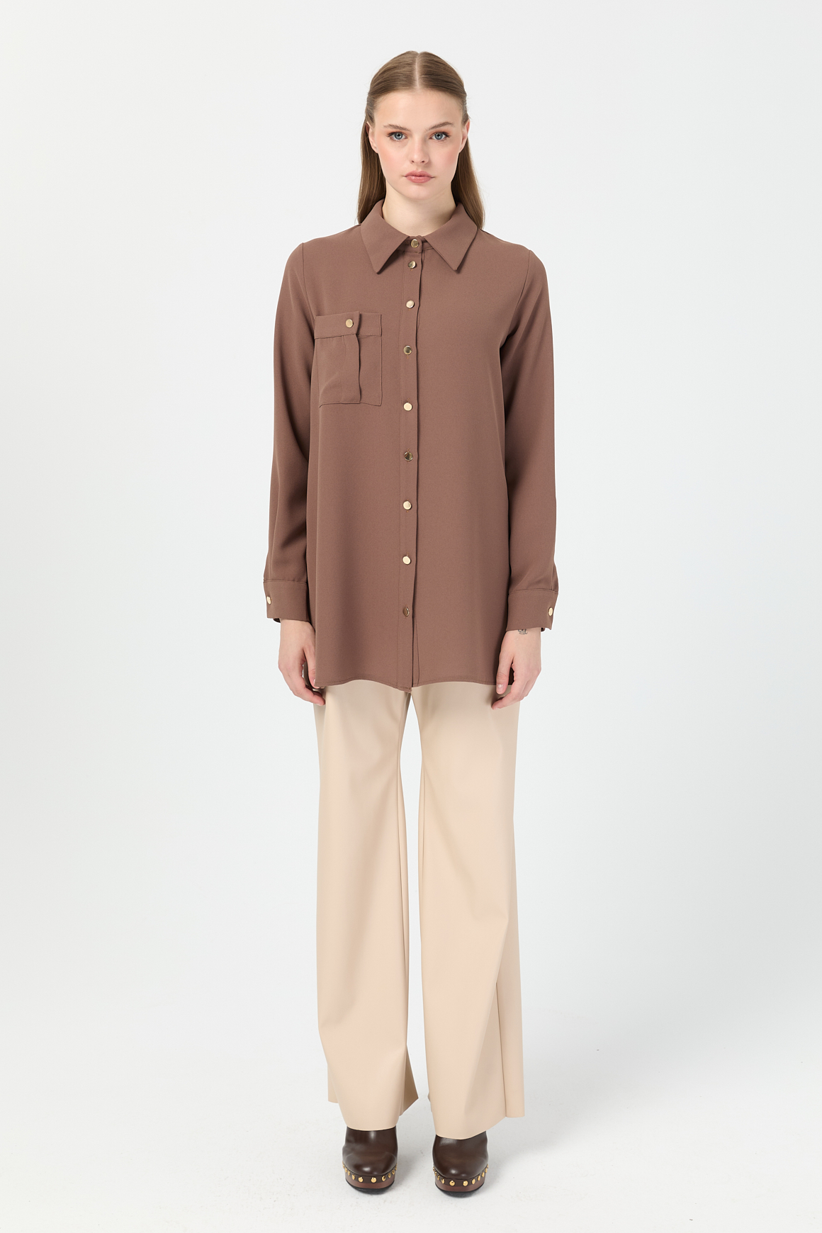 Cep Detaylı Tunik  Taba