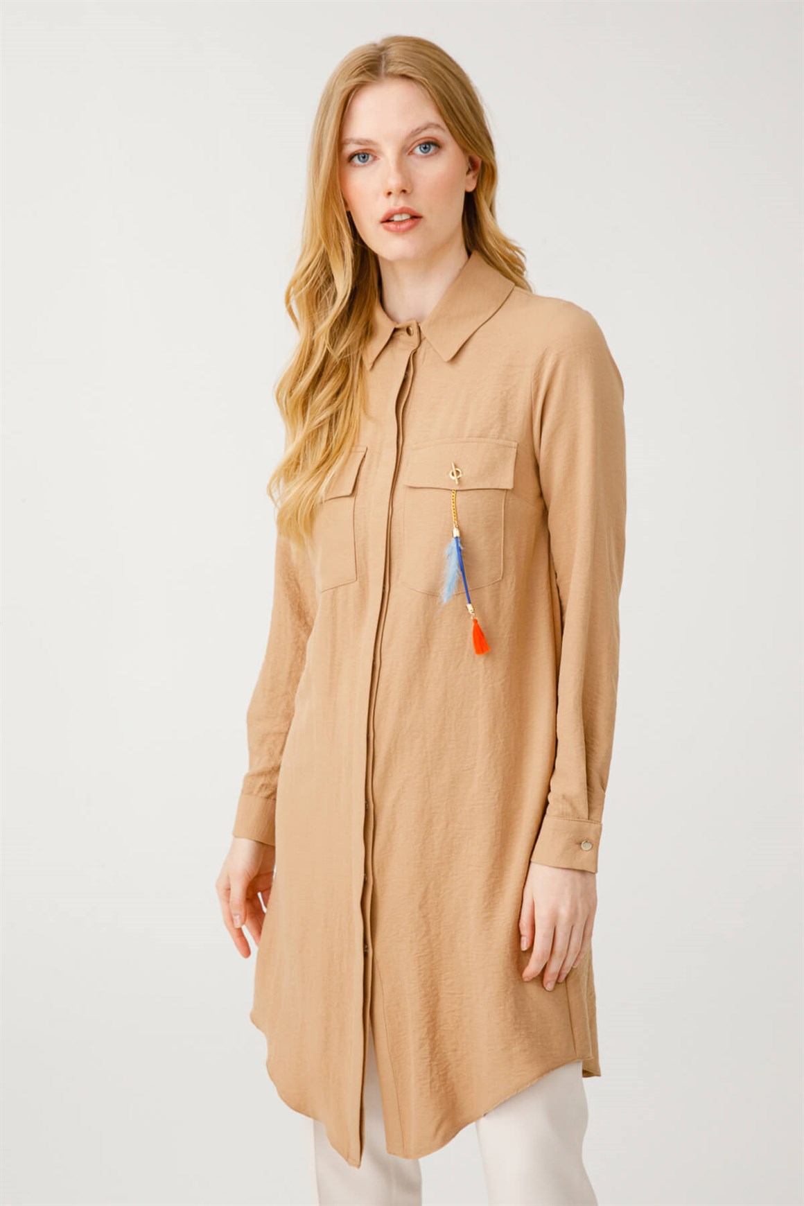 Çift Cepli Cebi Püskül Detaylı Spor Tunik  Camel · 2