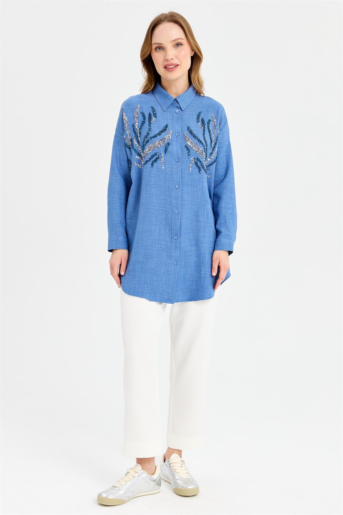Double Color Sequin Detailed Tunic - indigo