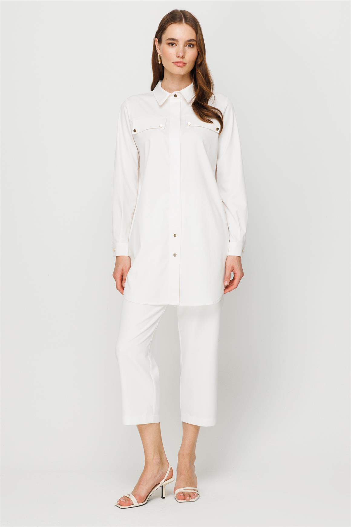 Çıt Çıt Detaylı Tunik  Ekru