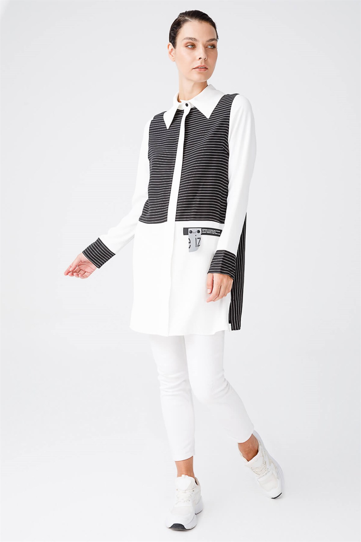 Çizgi Desen Garnili Spor Tunik  Siyah · 3