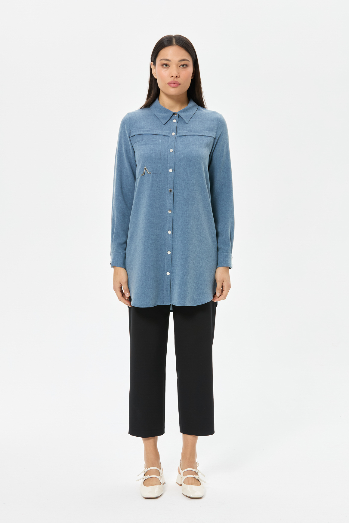 Denim Görünümlü Tunik  İndigo