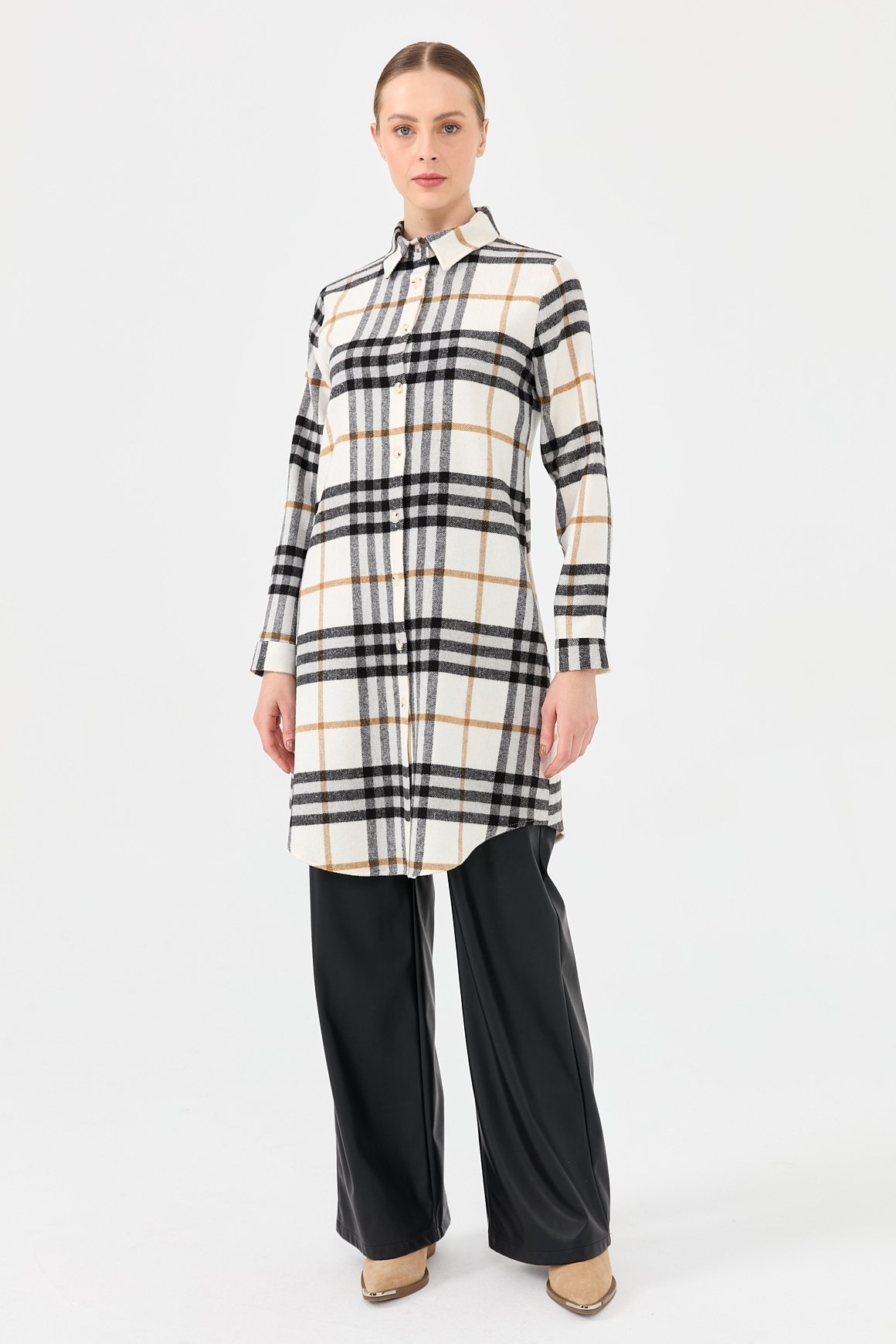 Plaid Patterned Country Tunic - Beige