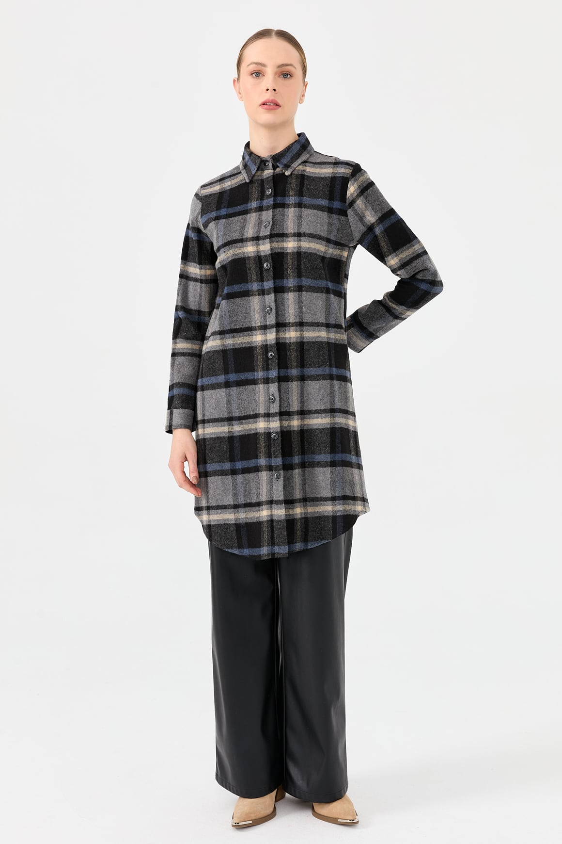 Plaid Patterned Country Tunic - Navy
