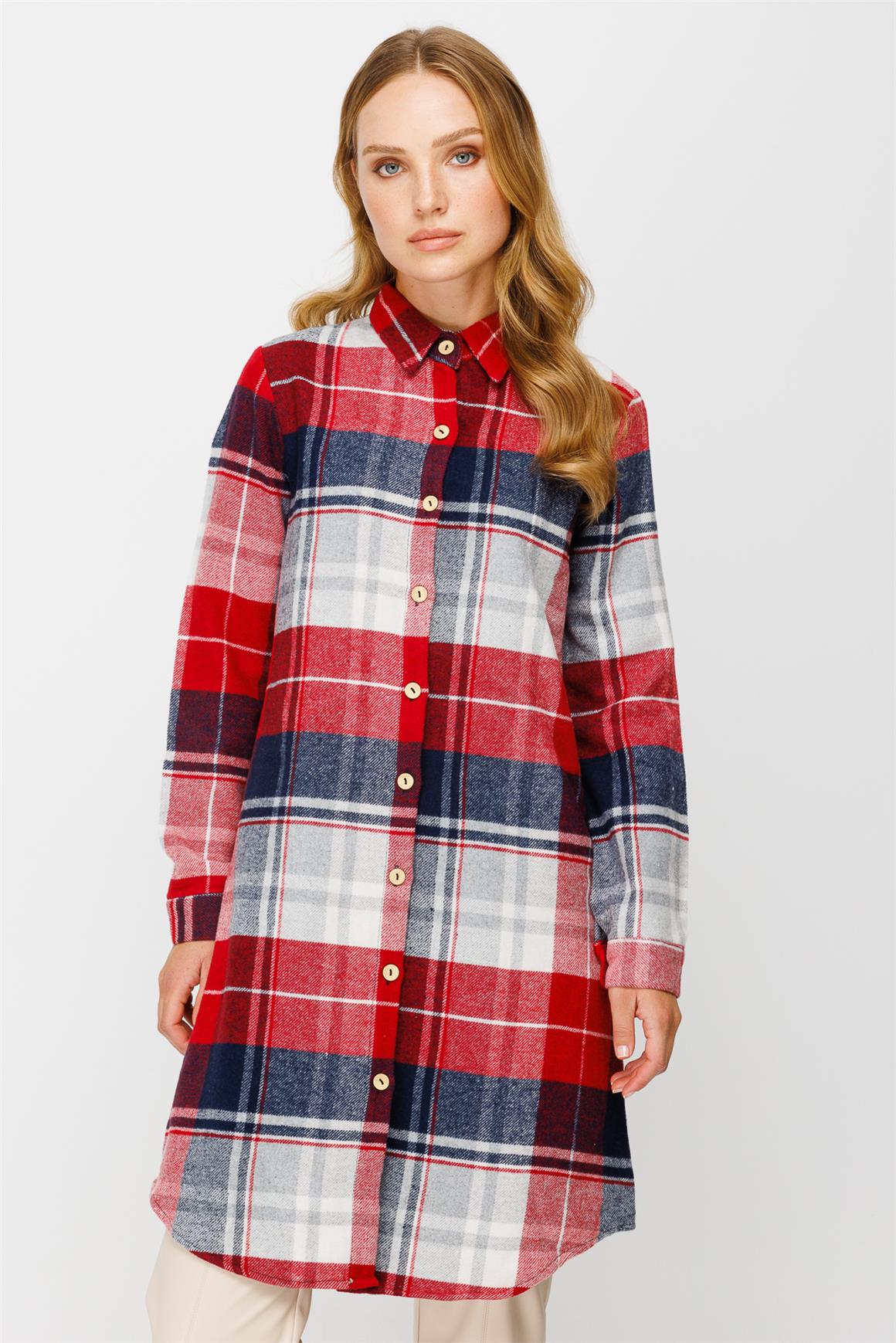 EkoseDesenli Oduncu Tunik  Kırmızı