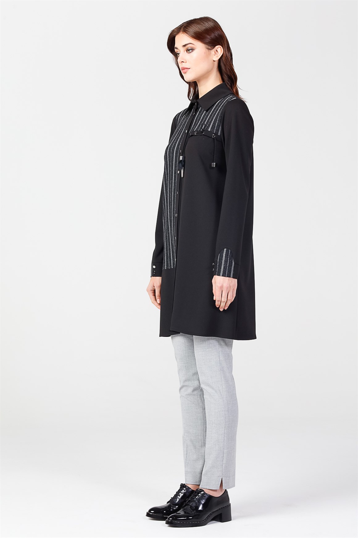 Silver - Asymmetric Cut Detailed Tunic