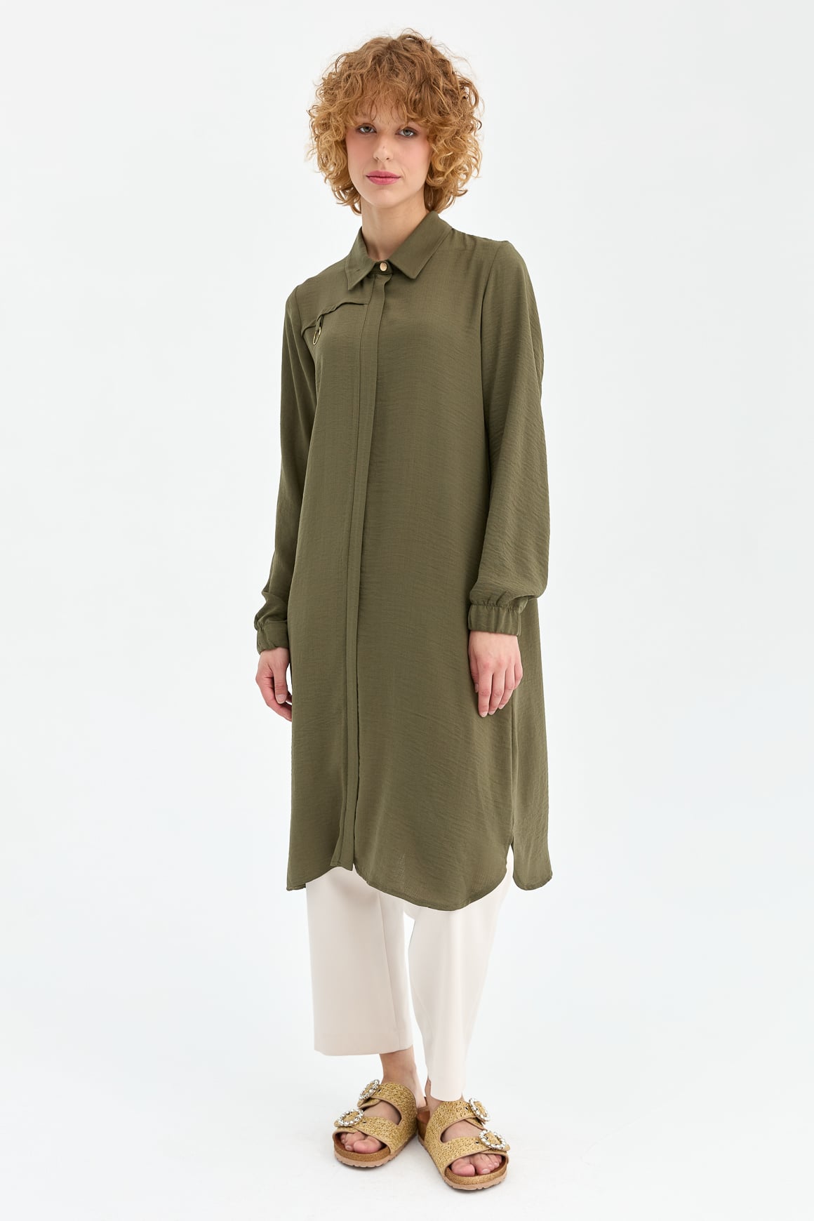 Long Savior Tunic with Ring Accessory Eco Fabric - Khaki