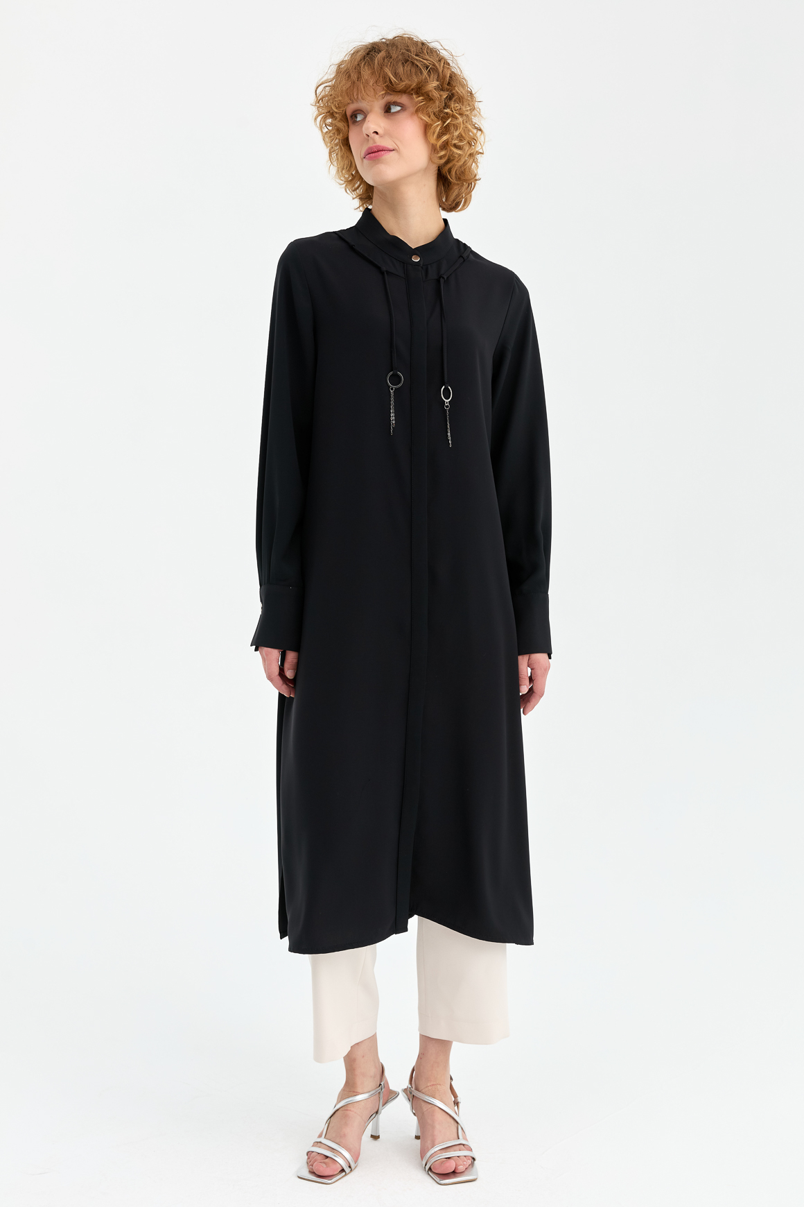 Long Tunic with Ring Detail - Black