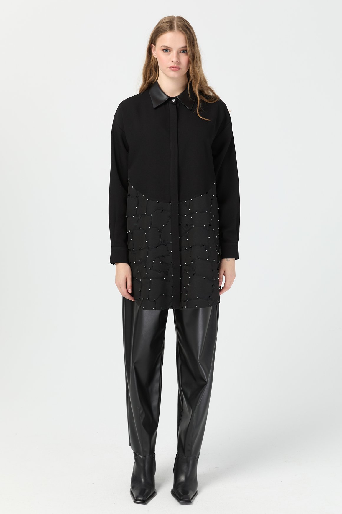 Jakar Garnili Taş İşli Tunik  Siyah