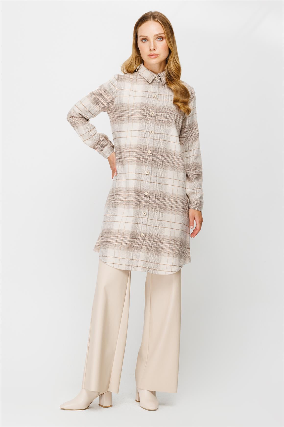 Kahverengi Ekose Oduncu Tunik  Vizon