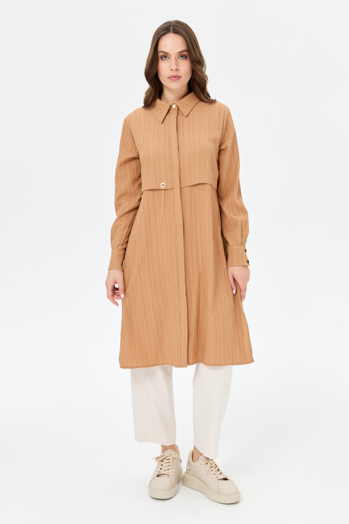 Kapsül Detaylı Kurtarıcı Tunik  Camel