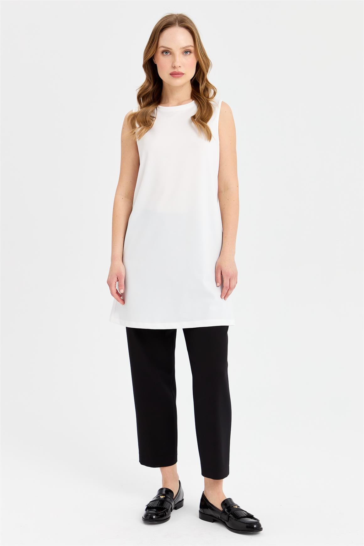 Crepe Fabric Sleeveless Underwear Tunic - Ecru