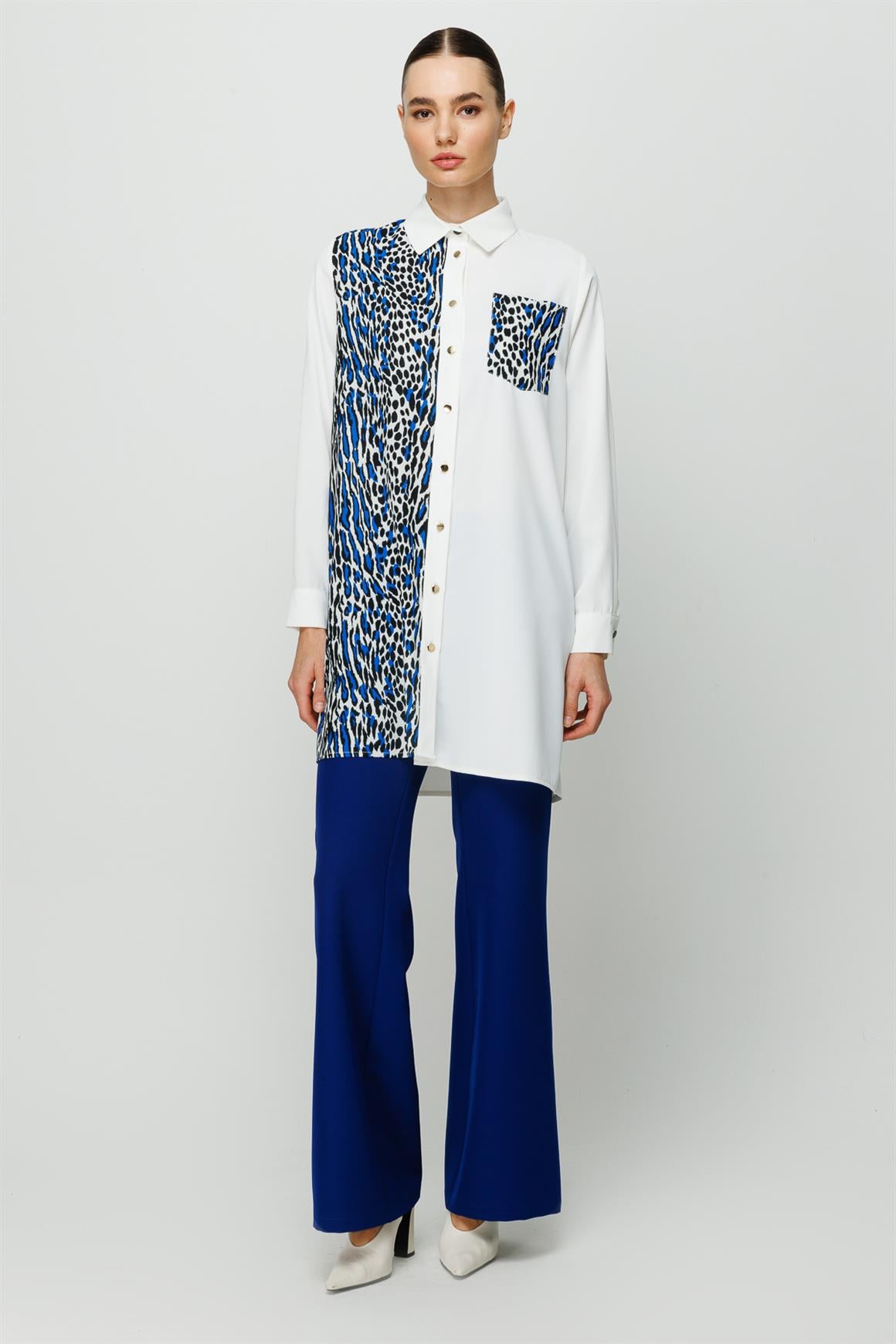Leopar Baskı Detaylı Şık Tunik  Saks