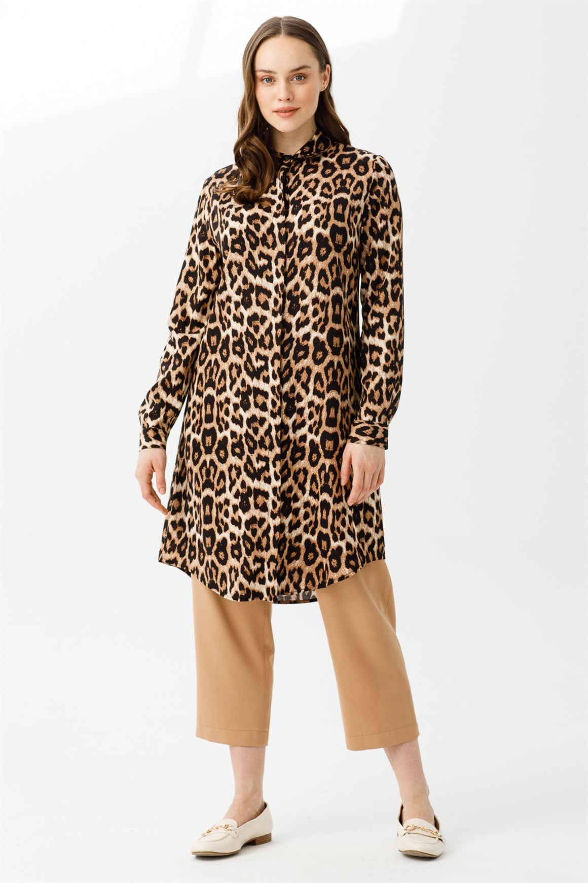 Leopar Desenli Tunik  Kahve