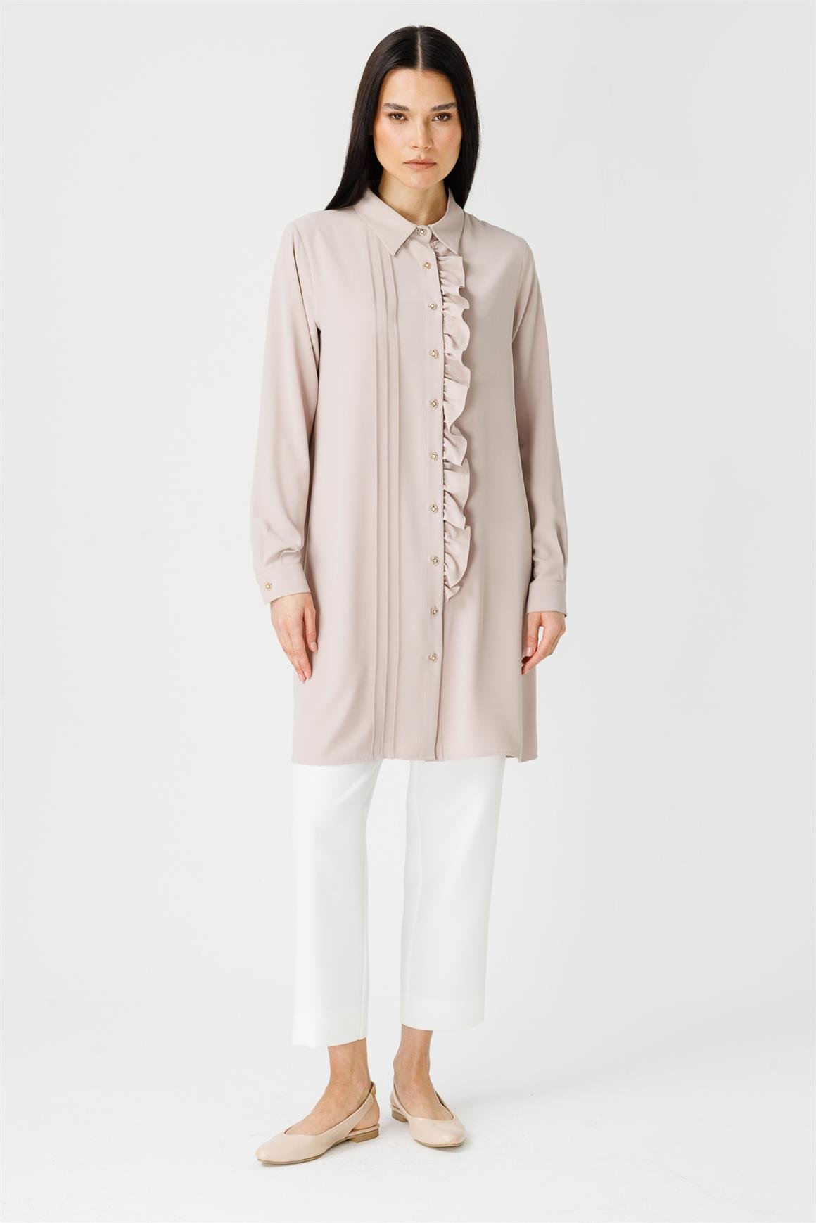 Önü Fırfır Detaylı Tunik  Taş