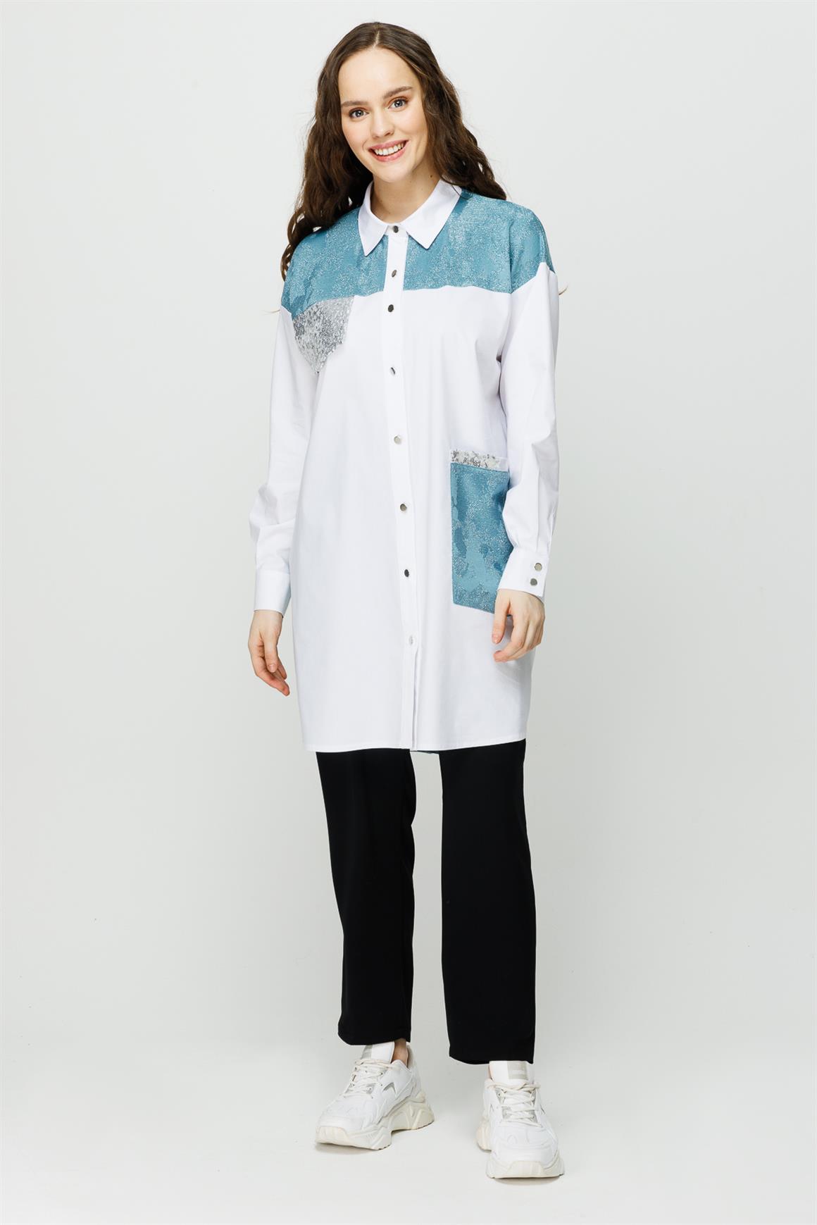 Patch Çalışmalı Tunik  Mavi