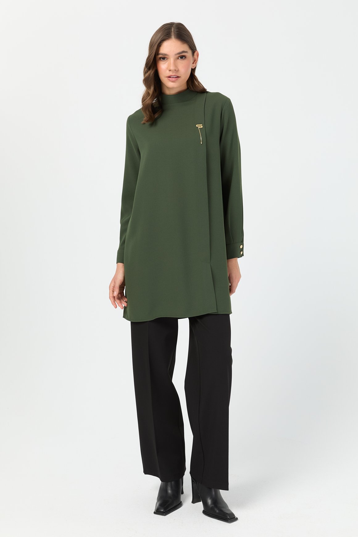 Pili Detaylı Tunik  Haki