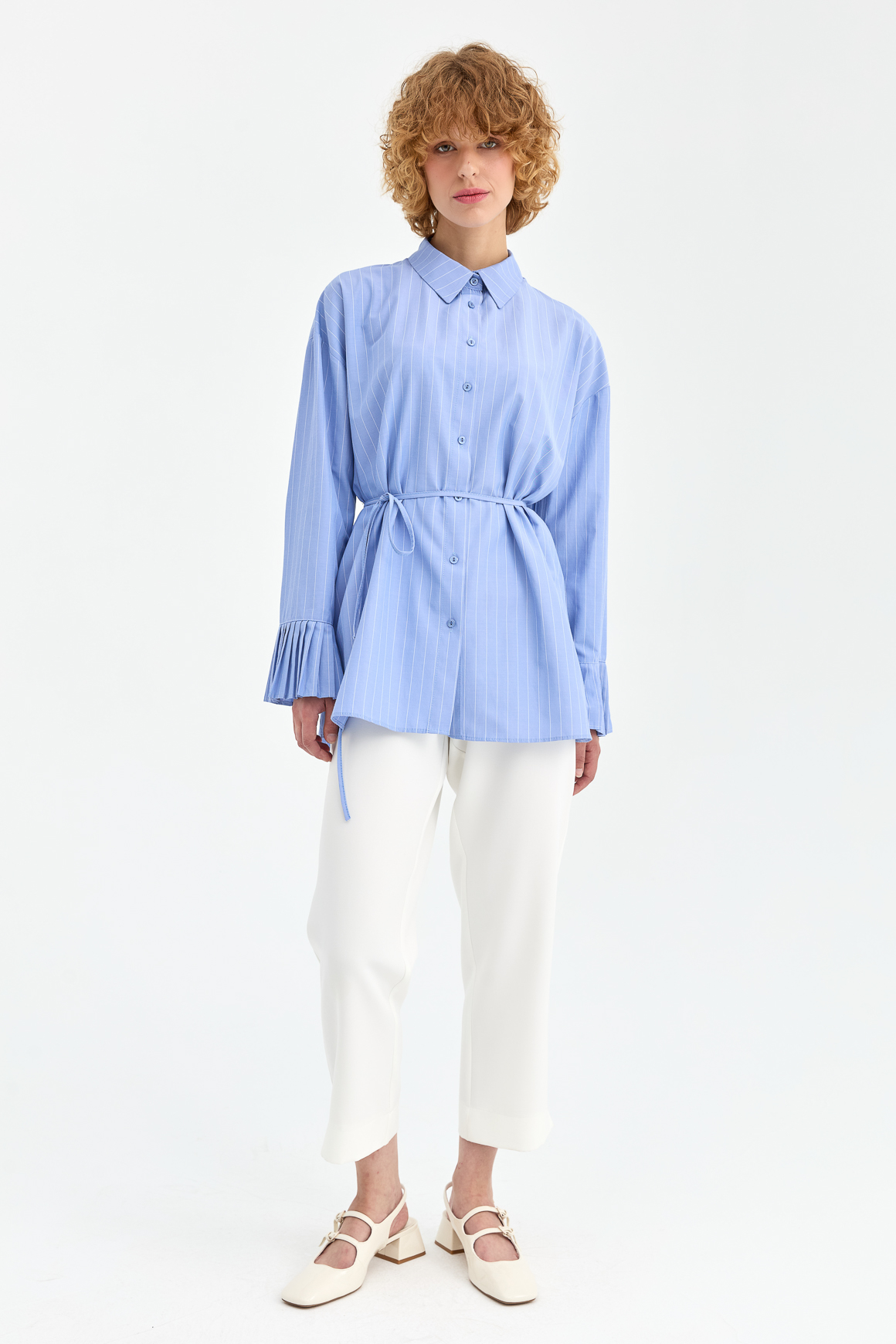 Pleated Sleeve Detailed Tunic - Blue