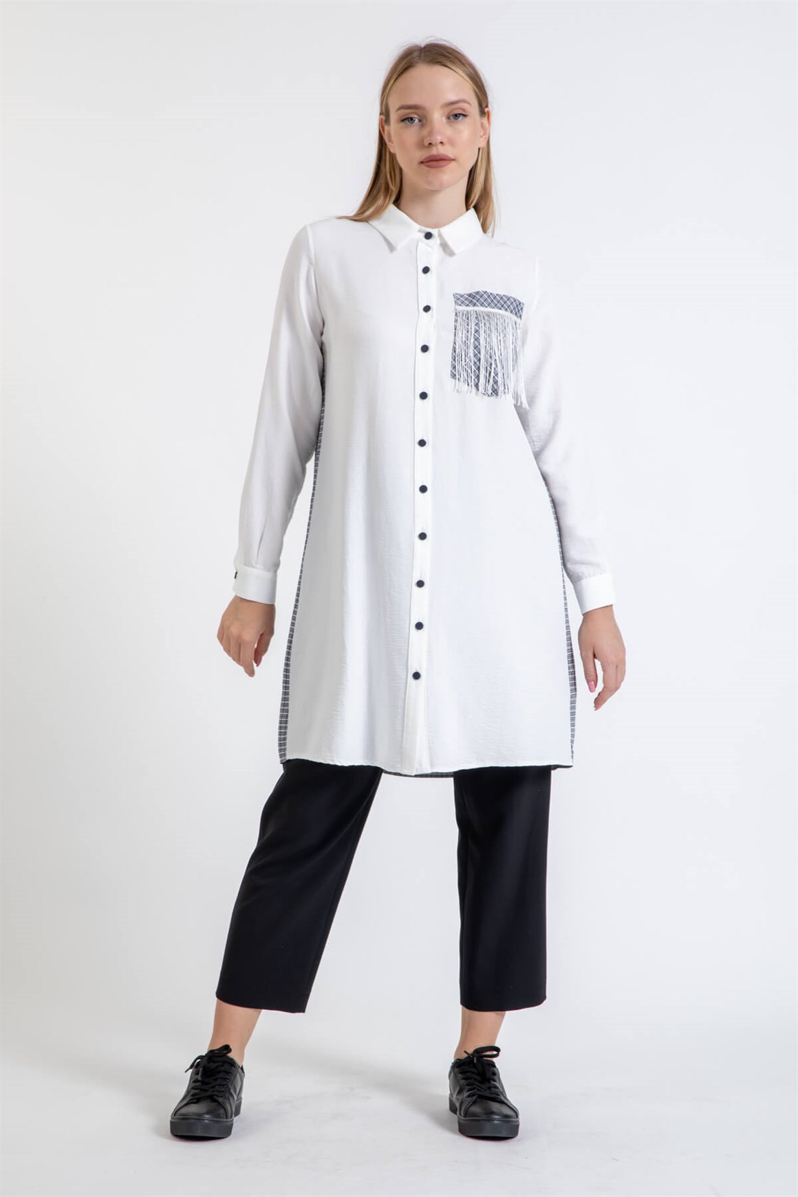 Püskül DetayLı Cepli Arkası Çizgili Tunik  Laci · 3