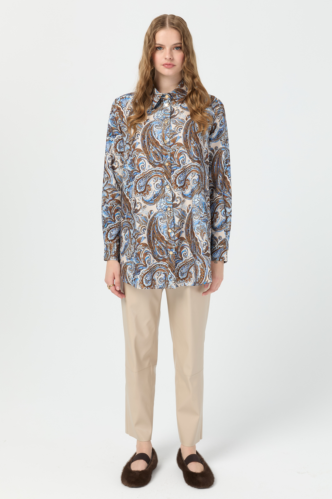 Şal Desenli Tunik  Bej