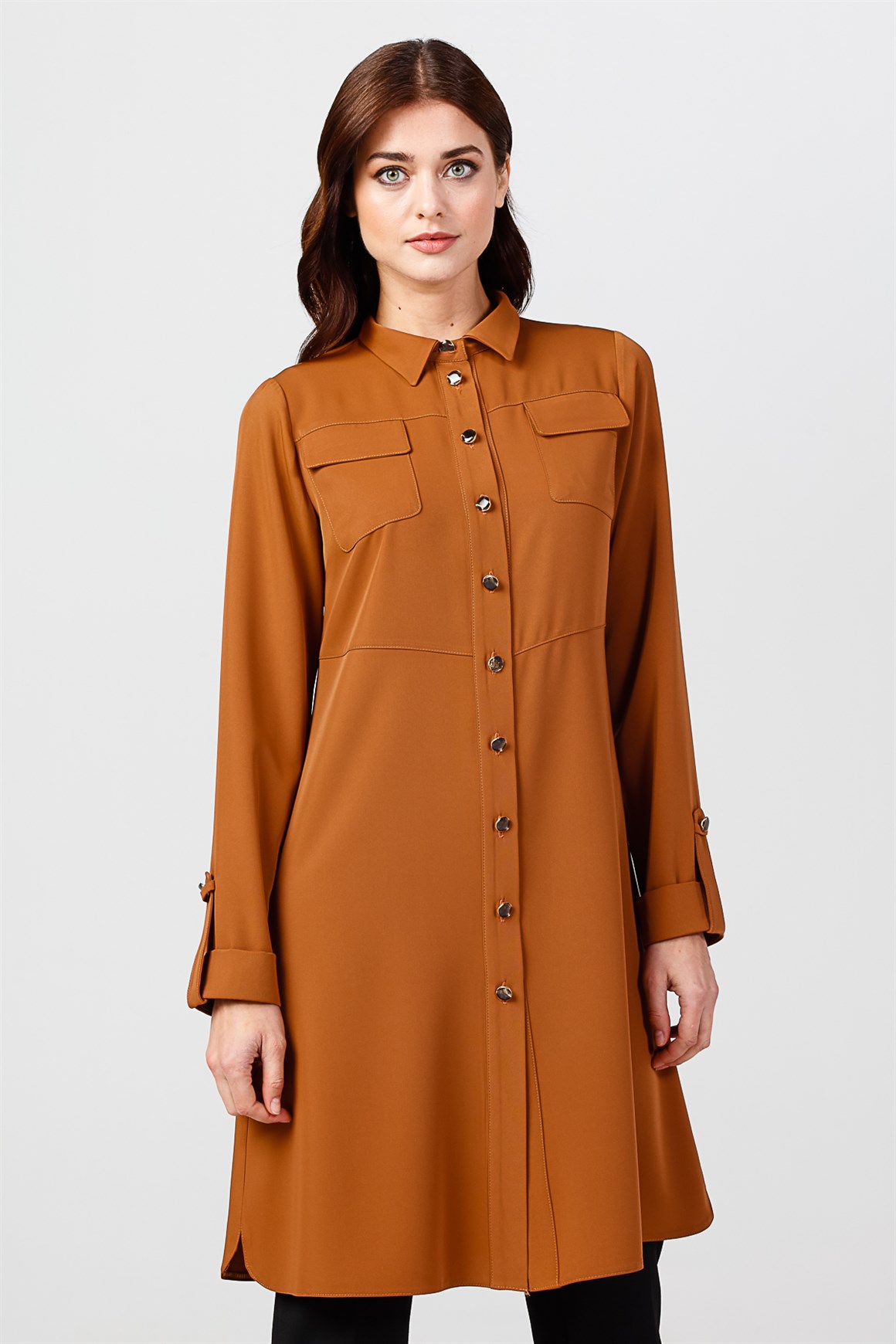 Tan - Buttoned Sleeve Detailed Tunic