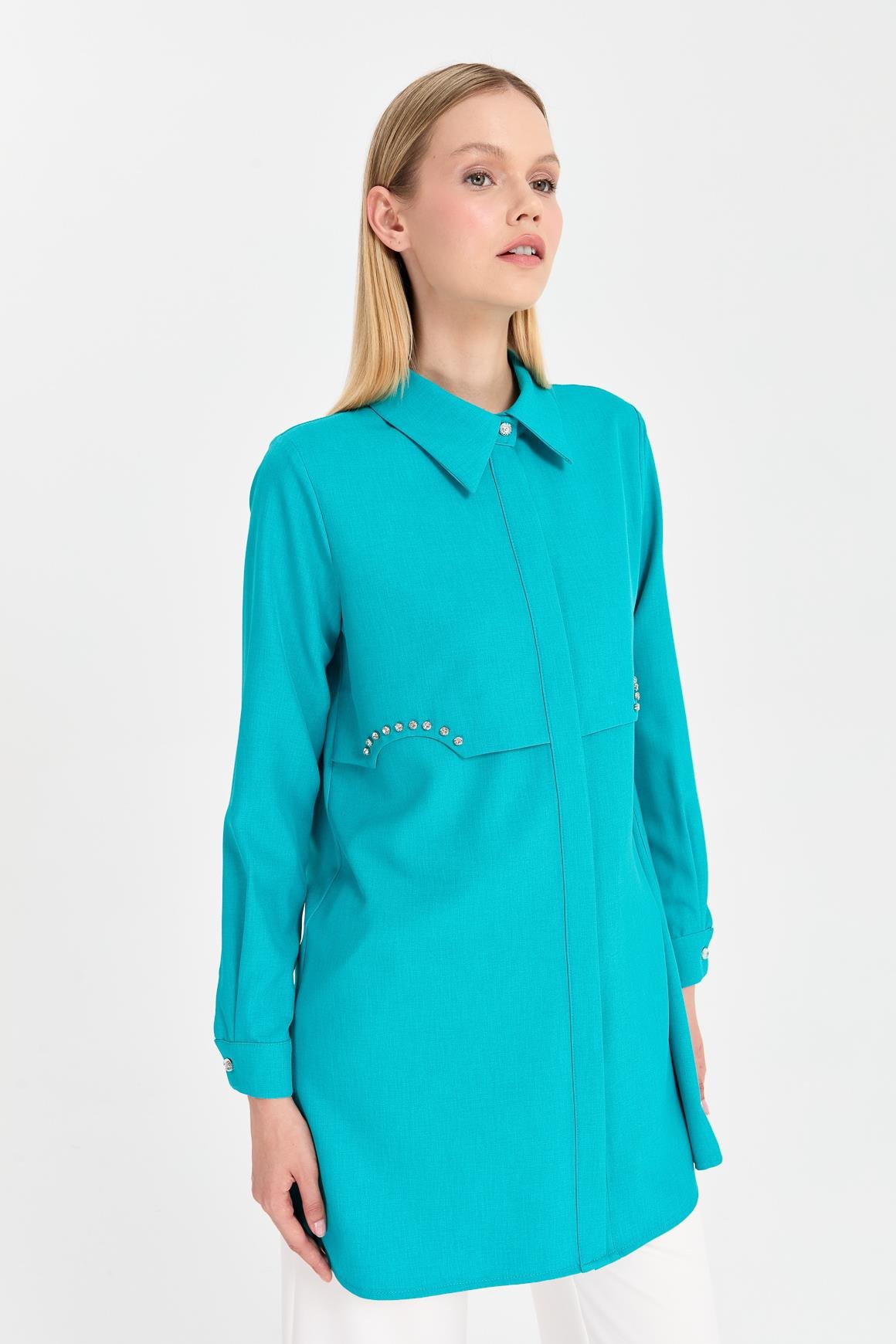 Stone Detailed Aller Tunic - turquoise