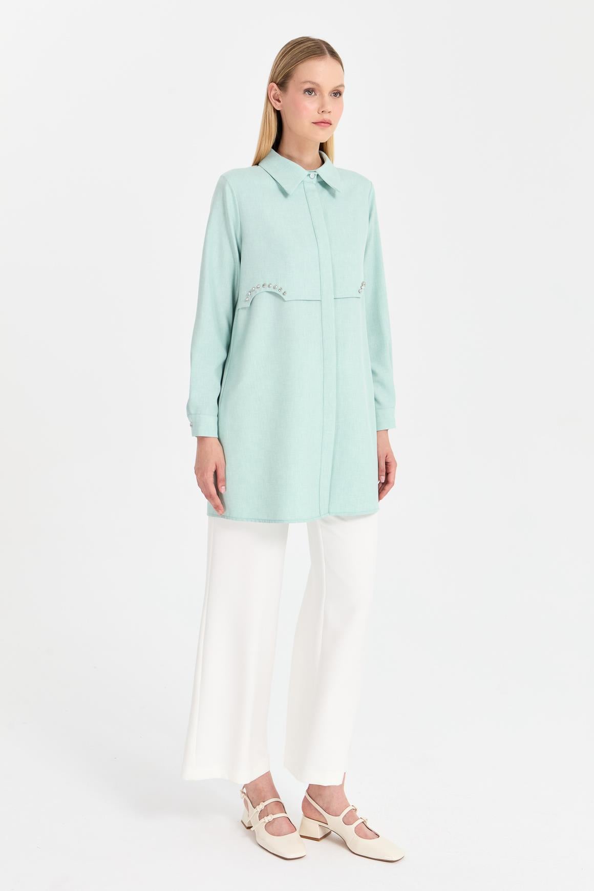 Taş Detaylı Allerli Tunik  Mint · 3