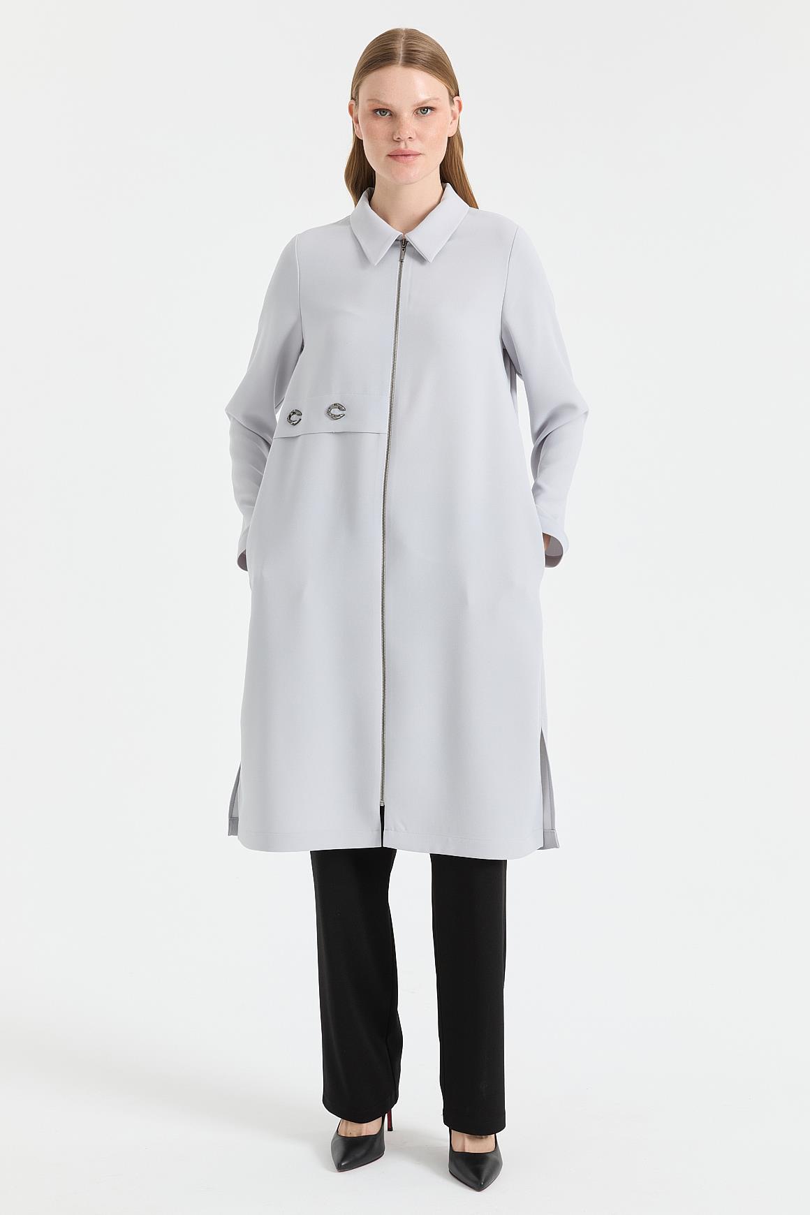 Aksesuar Detaylı Fermuarlı GiyÇık  Gri