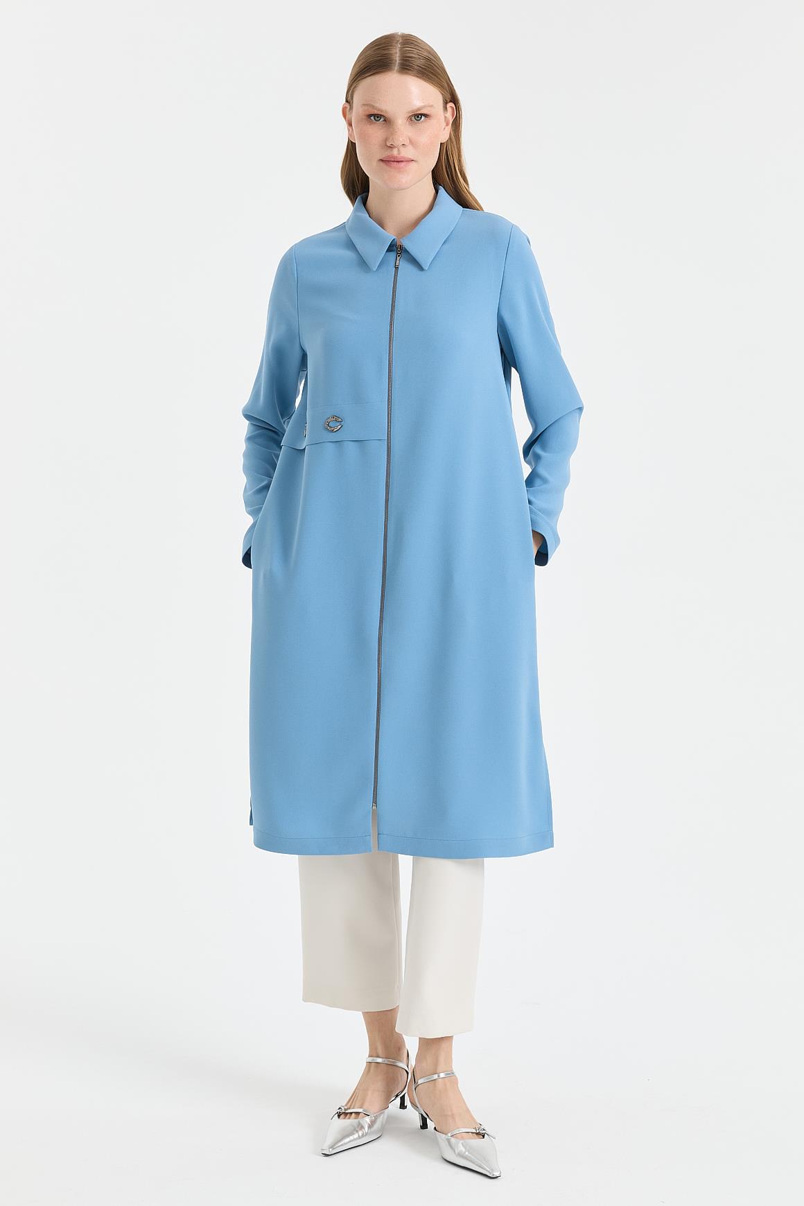 Aksesuar Detaylı Fermuarlı GiyÇık  Mavi