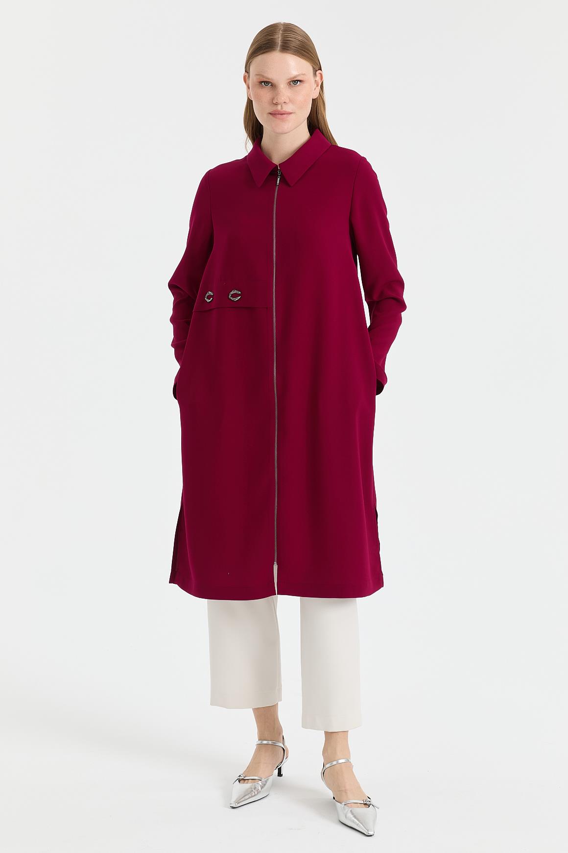 Aksesuar Detaylı Fermuarlı GiyÇık  Mürdüm