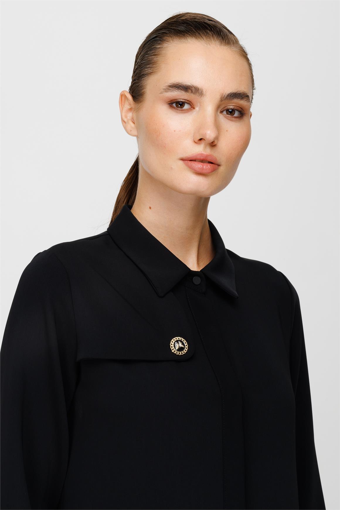 Aller Detaylı Dökümlü Kumaş Tunik  Siyah · 5