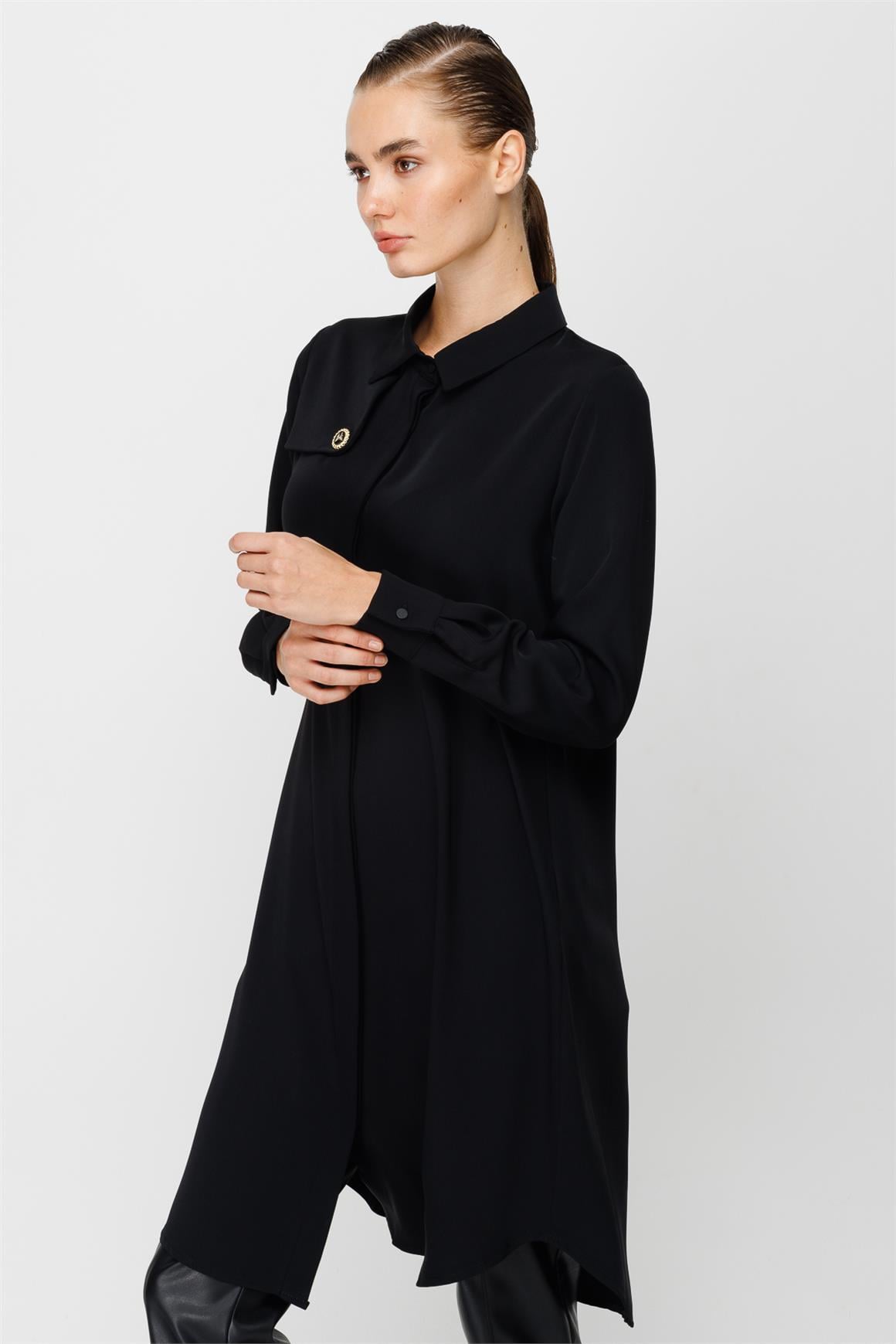 Aller Detaylı Dökümlü Kumaş Tunik  Siyah · 3