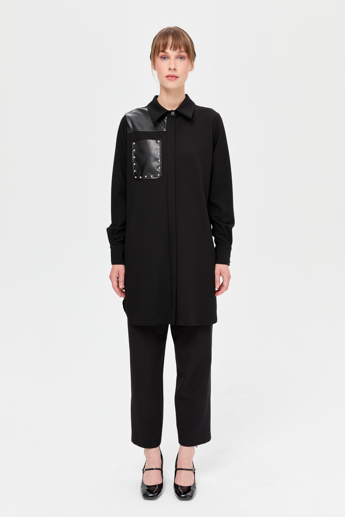 Leather Pocket Tunic - Black