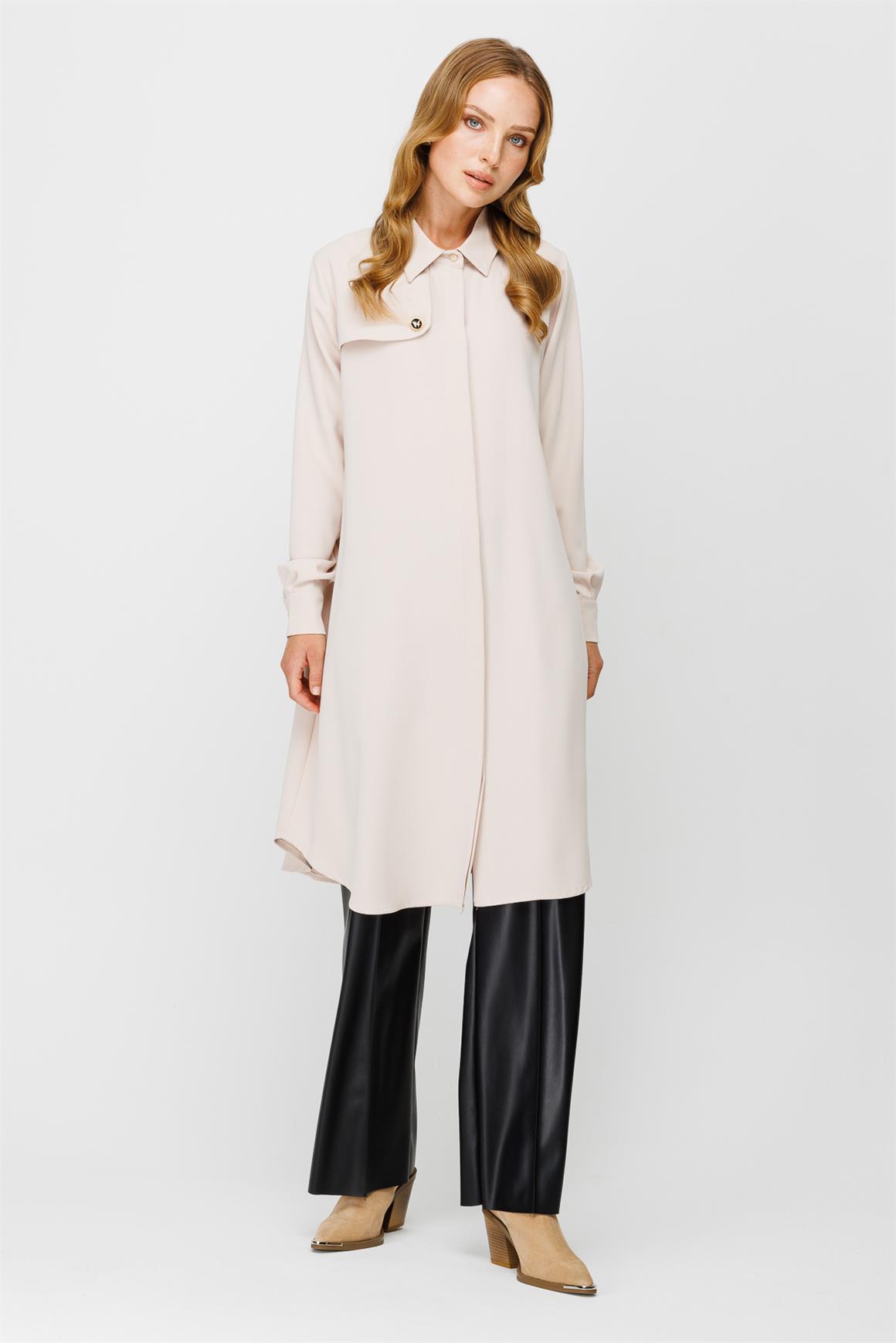 Aller Detaylı Dökümlü Kumaş Tunik  Taş · 4