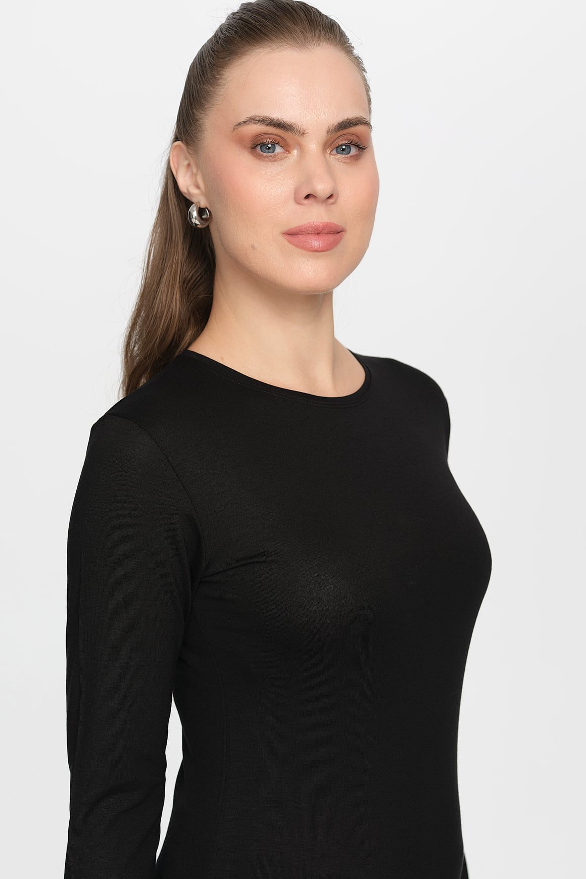 Uzun Kol Sıfır Yakalı Body  Siyah