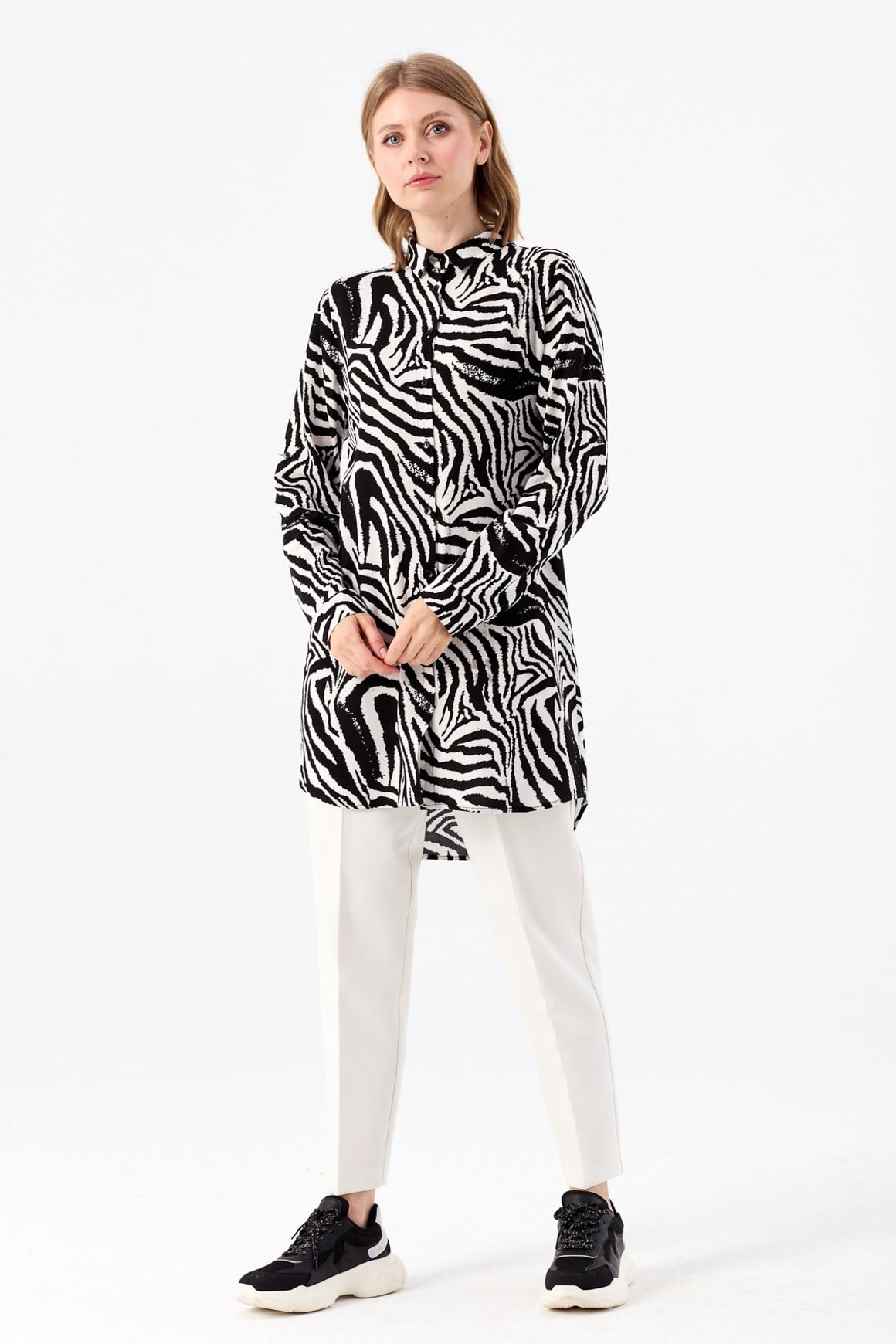 Zebra Desen Tunik  Ekru