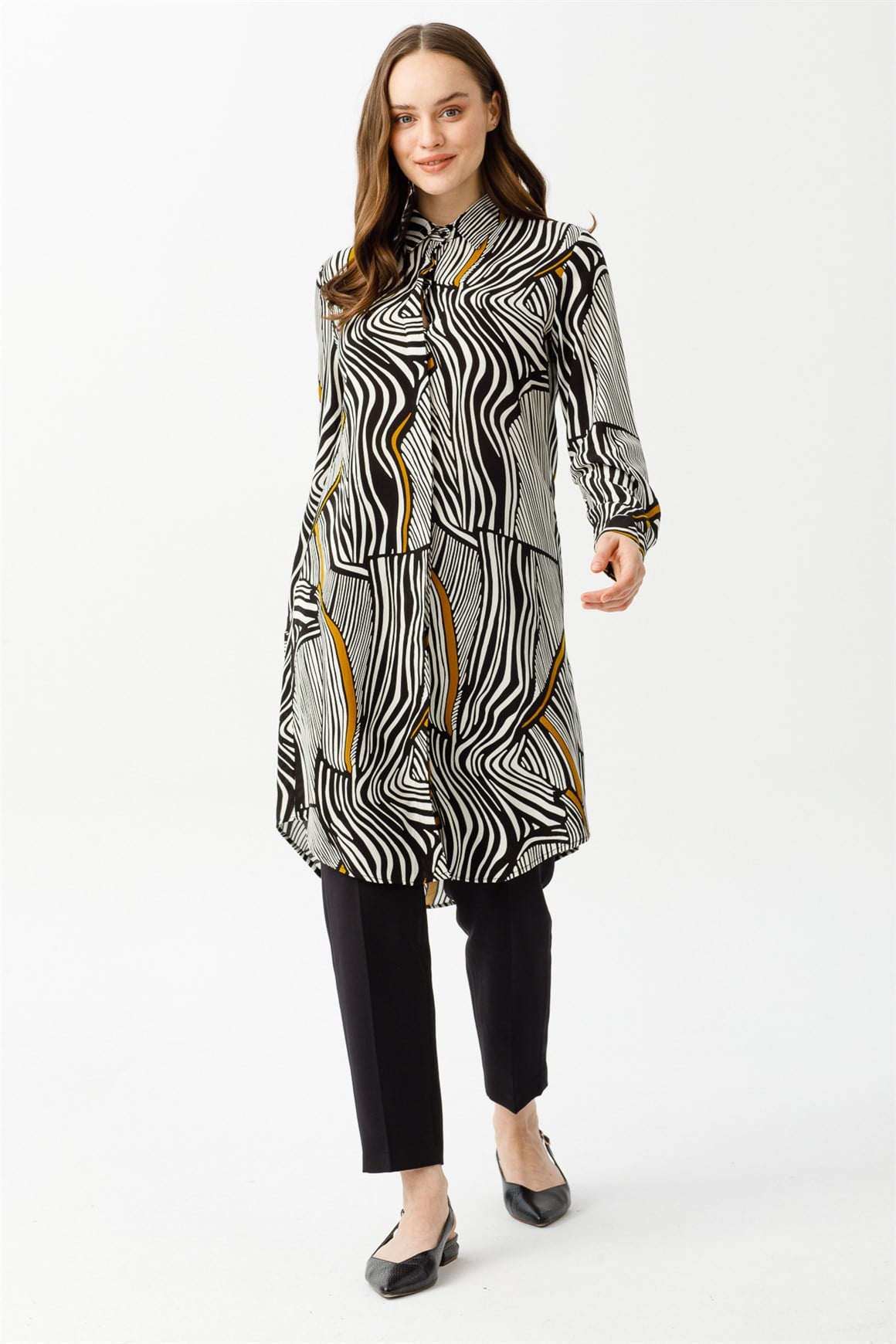 Zebra Desenli Tunik  Hardal